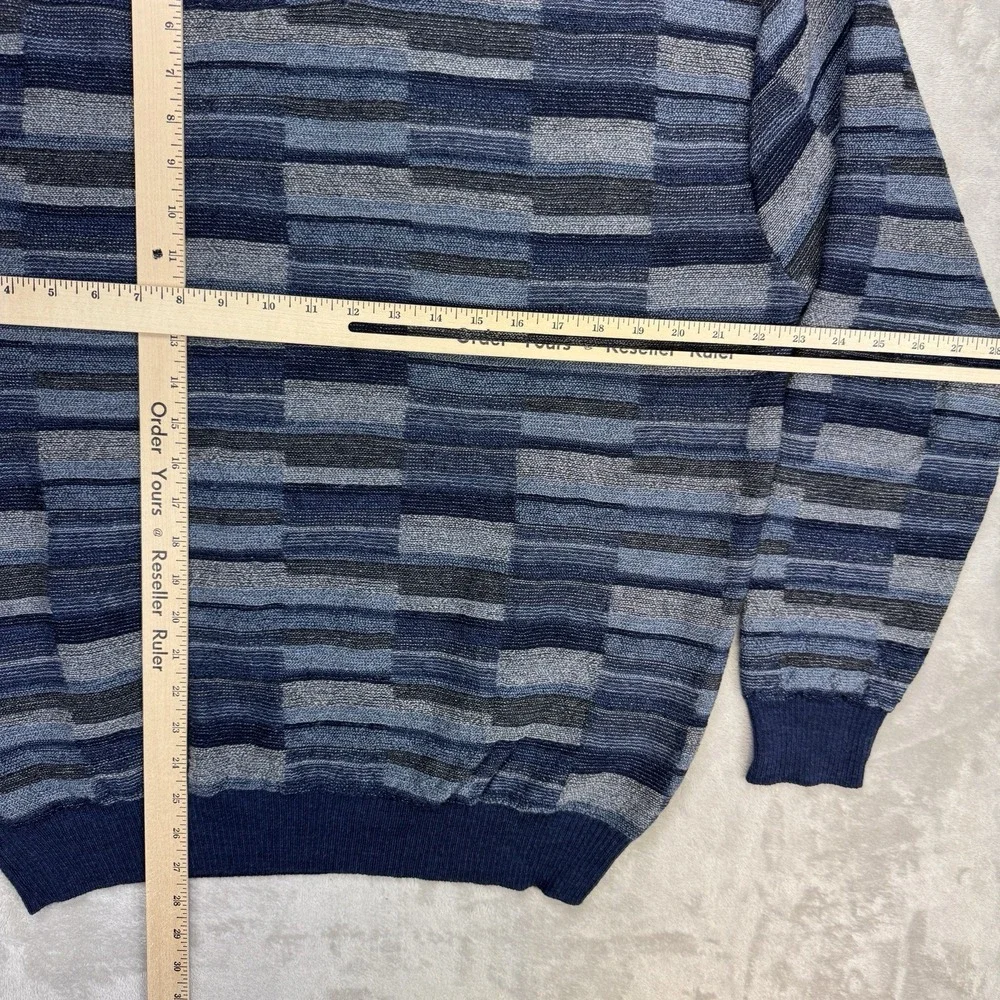 Segreto Mens Pullover V-neck Sweater Geometric Cosby‎ Merino Wool Grandpa Large